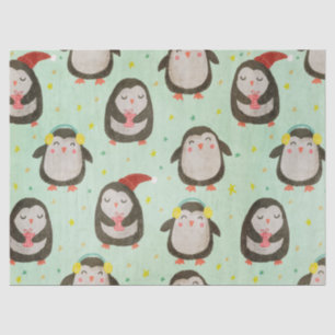Papel De Seda Pingüinos felices usando sombreros de Papá Noel co