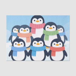 Papel De Seda Pingüinos Lindos Bufandas de Invierno Abrazo en Gr