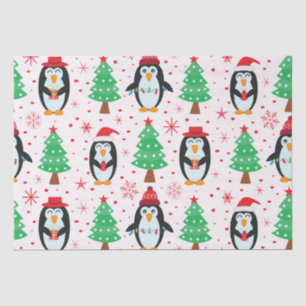 Papel De Seda Pingüinos navidades con patrón de pinos