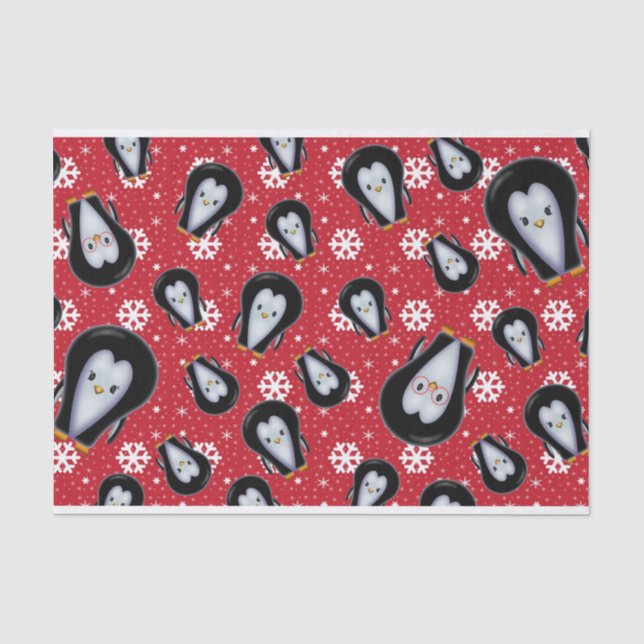 Papel De Seda Pingüinos y copos de nieve divertidos (Anverso)