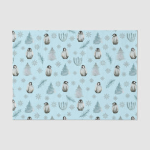Papel De Seda Pingüinos y copos de nieve Navidades azules