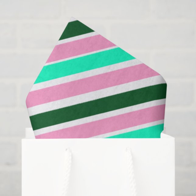Papel De Seda Pink and Green Christmas Candy Stripes  (Bolsa de regalo)