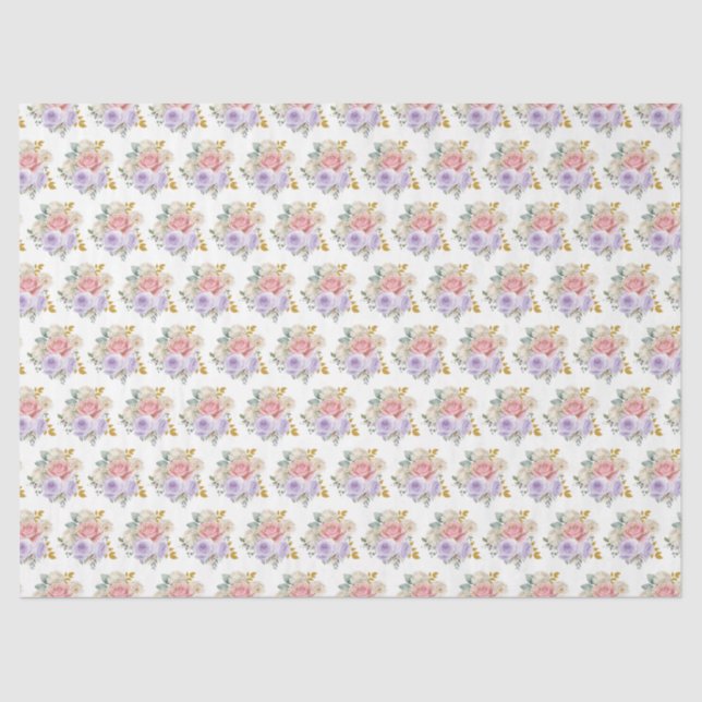 Papel De Seda Pink and Purple Elegant Flowers (Anverso)