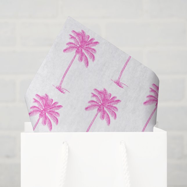 Papel De Seda Pink and White Palm Palmetto Tree (Bolsa de regalo)