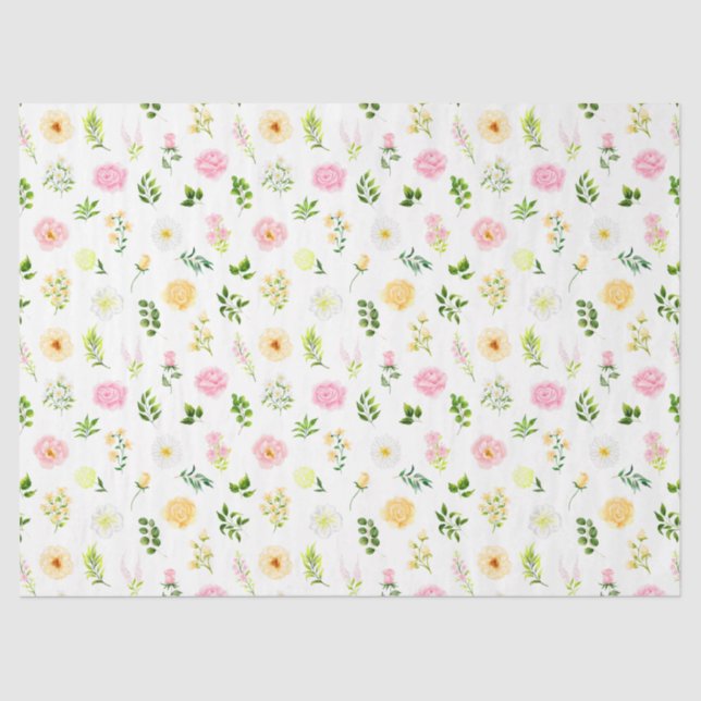 Papel De Seda Pink and Yellow Flowers with Foliage Pattern (Anverso)
