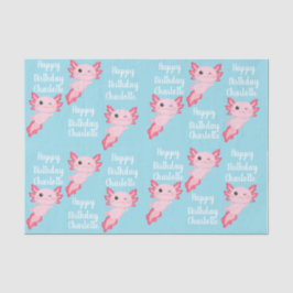 Papel De Seda Pink Aqua Axolotl Chica Feliz Cumpleaños