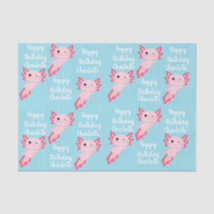 Papel De Seda Pink Aqua Axolotl Chica Feliz Cumpleaños