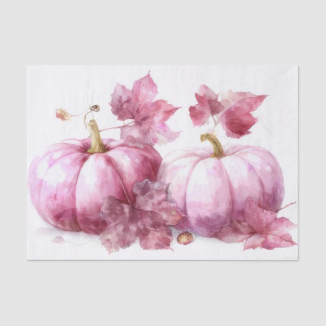 Papel De Seda Pink Autumn Pumpkins and Flowers Fall Decoupage (Anverso)
