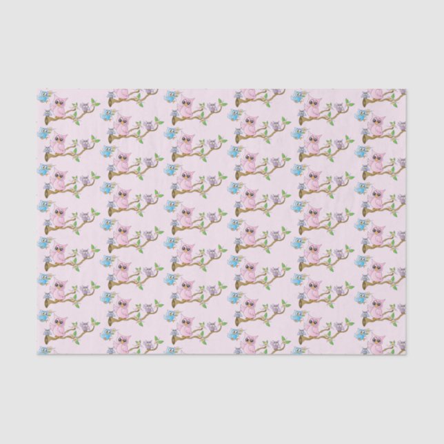 Papel De Seda Pink Baby Owls | Baby Shower (Anverso)