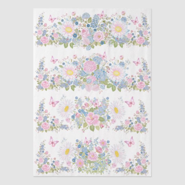 Papel De Seda Pink & Blue Floral & Butterfly Decoupage Paper (Anverso)