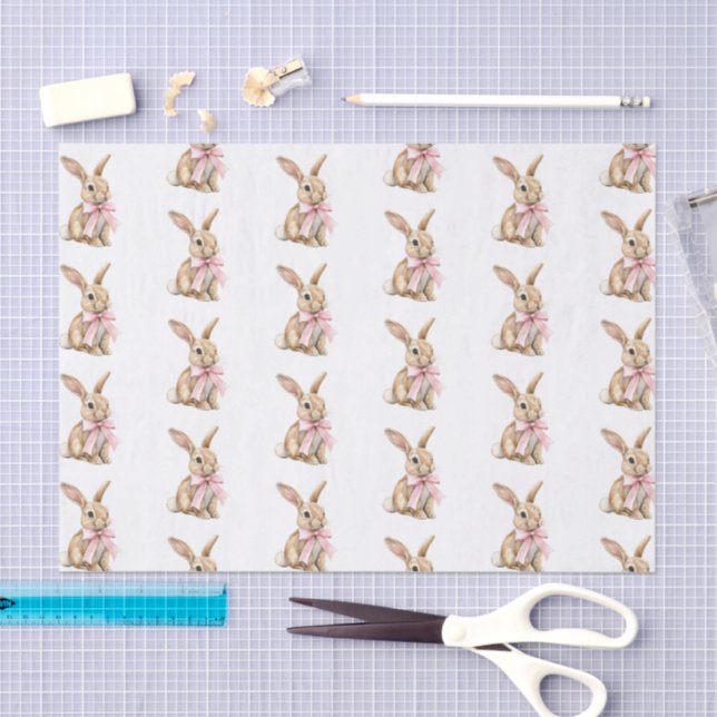 Papel De Seda Pink Bow Bunny Rabbits Birthday   (Artesanía)