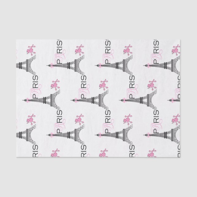 Papel De Seda Pink Bow Eiffel Tower Paris Francia Poodle Moda (Anverso)