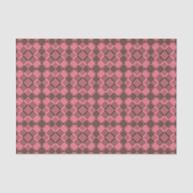 Papel De Seda Pink Brown Checker Argyle Pattern (Anverso)