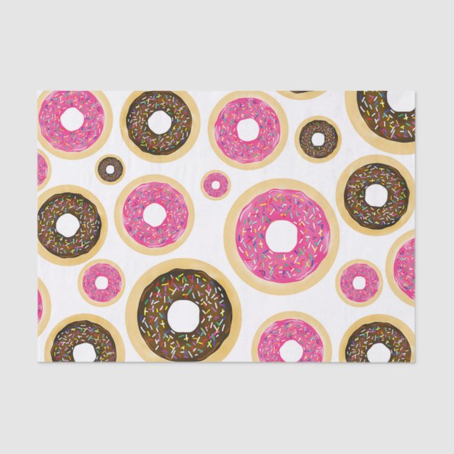 Papel De Seda Pink & Brown Sprinkle Donuts Modern Birthday Party (Anverso)