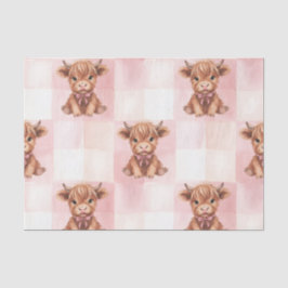 Papel De Seda Pink Checkered Highland Cow Cute Gift Wrap