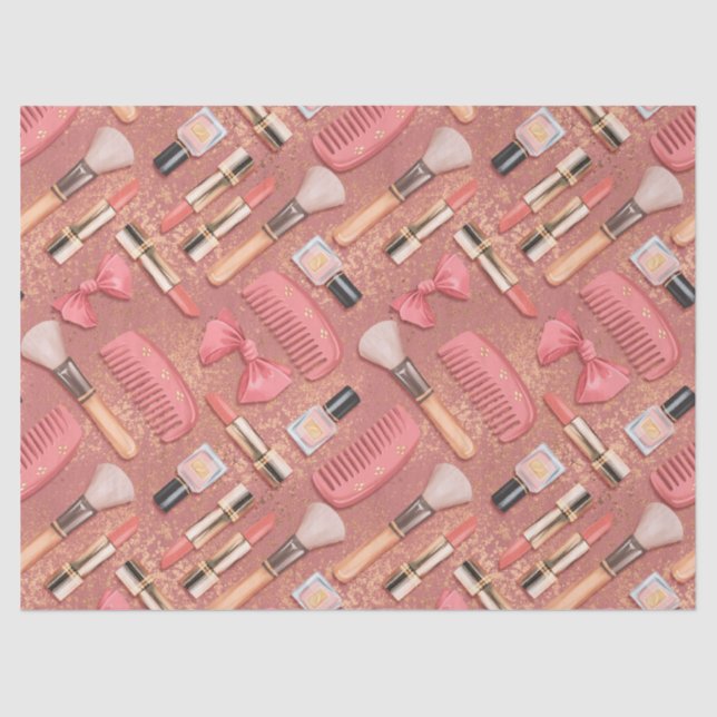 Papel De Seda Pink Cosmetics Pattern Glitter  (Anverso)