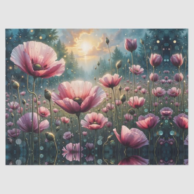 Papel De Seda Pink Cosmos Sunrise Landscape (Anverso)