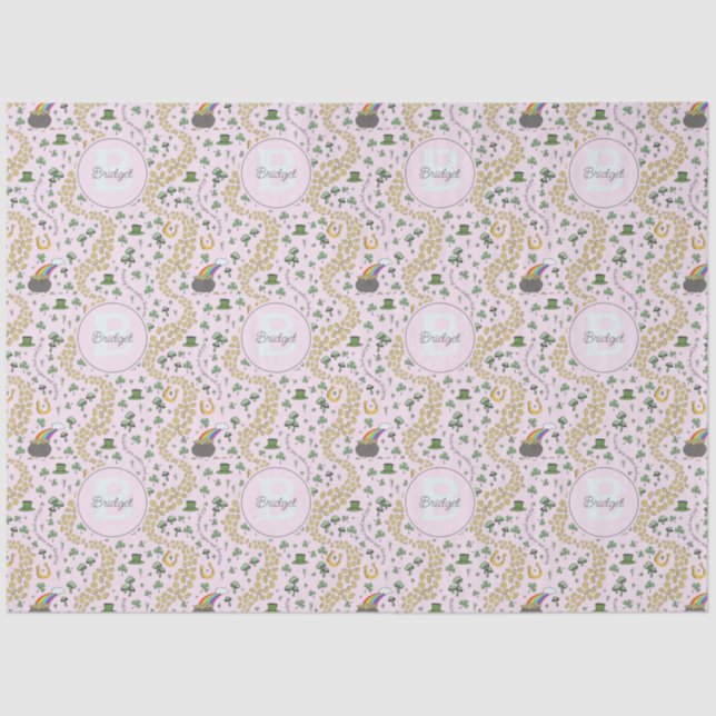 Papel De Seda Pink Cute n' Curvy Shamrock Nombre Chica St Patron (Anverso)