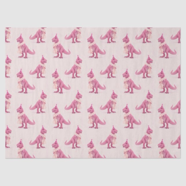 Papel De Seda Pink cute t-rex dinasour with boa and party hat (Anverso)