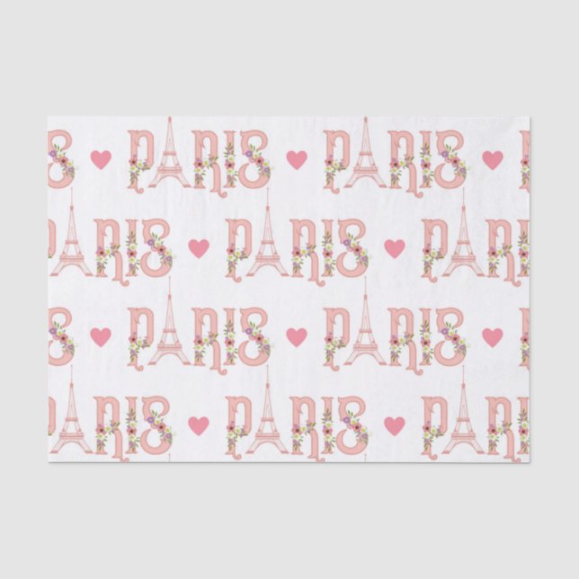 Papel De Seda Pink Eiffel Tower Silhouette Paris Flowers French (Anverso)