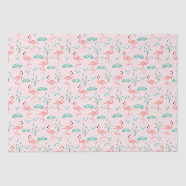 Papel De Seda Pink Flamingos Palm Verde deja Tropical (Anverso)