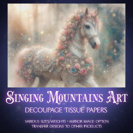 Papel De Seda Pink Floral Fantasy Horse Decoupage