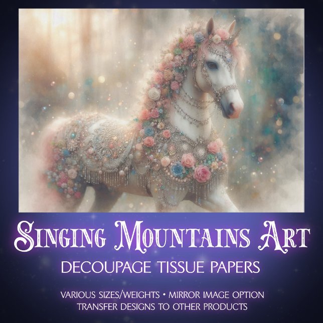 Papel De Seda Pink Floral Fantasy Horse Decoupage (Subido por el creador)