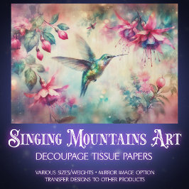 Papel De Seda Pink Floral Watercolor Hummingbird Decoupage