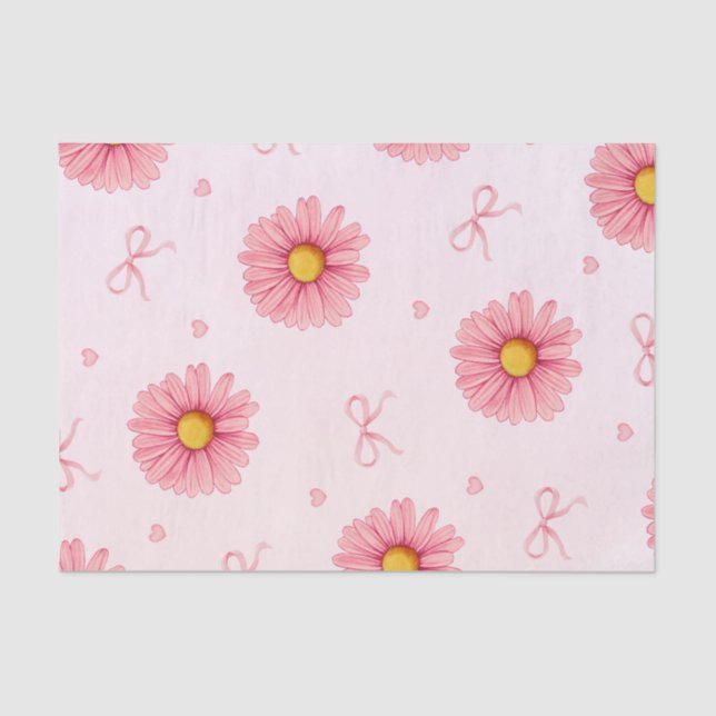 Papel De Seda Pink flowers, bows, and hearts tissue paper (Anverso)