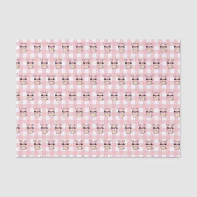 Papel De Seda Pink Gingham Piggy (Anverso)