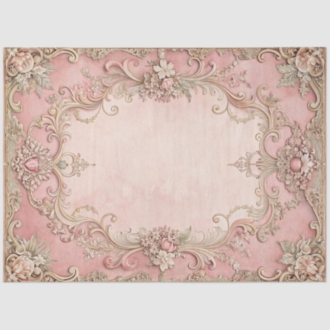 Papel De Seda Pink Grunge Antique Frame Decoupage (Anverso)