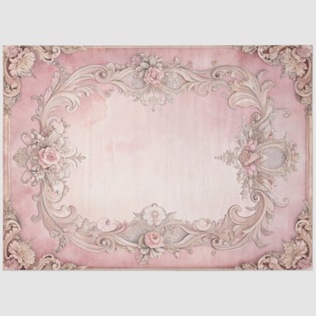 Papel De Seda Pink Grunge Antique Frame Decoupage (Anverso)