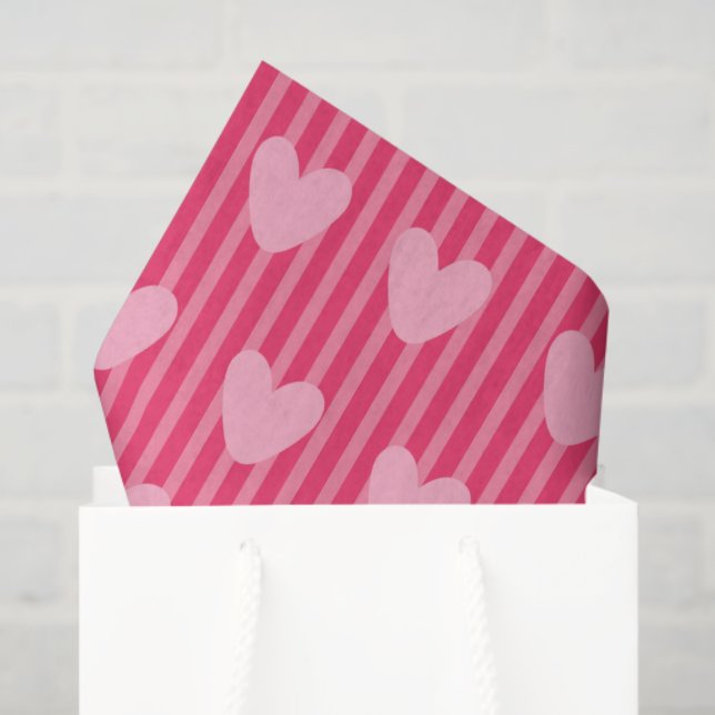Papel De Seda Pink Hearts and Stripes Valentine Pattern (Bolsa de regalo)