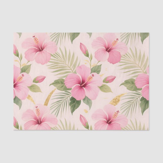 Papel De Seda Pink Hibiscus Tropical Seamless Pattern (Anverso)