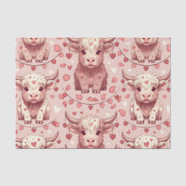 Papel De Seda Pink Highland Cow Valentine Hearts Roses