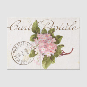 Papel De Seda Pink Hydrangea Carte Postale Flor Vintage Francés