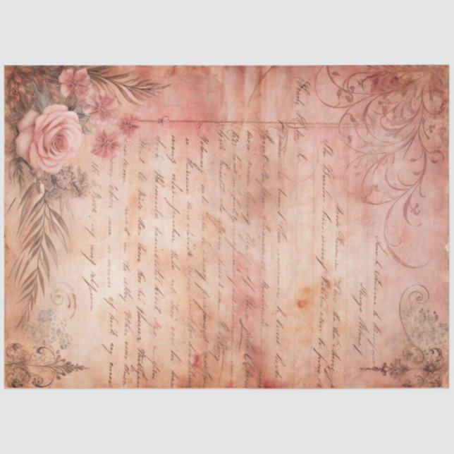 Papel De Seda Pink Lace Grunge Old Letter Decoupage (Anverso)
