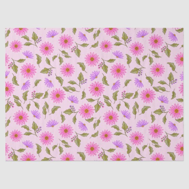 Papel De Seda Pink Lavender Lacy Daisy Tissue Paper (Anverso)