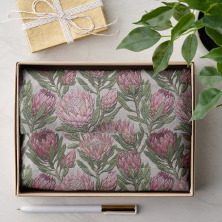 Papel De Seda Pink Protea Embroidery Floral Pattern