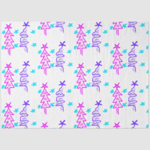 Papel De Seda Pink Purple doodle christmas de árbol estrellas de