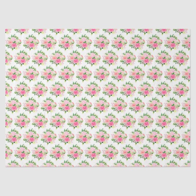 Papel De Seda Pink Roses Flowers and Greenery (Anverso)