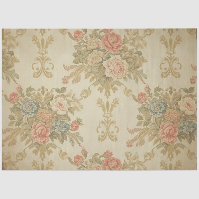 Papel De Seda Pink Roses & Gold Floral Decoupage  (Anverso)