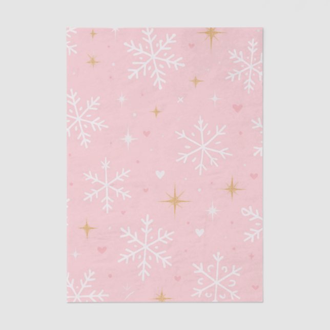 Papel De Seda Pink Snowflake & Gold Sparkle Christmas  (Anverso)