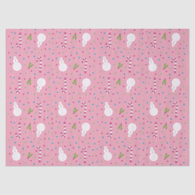 Papel De Seda Pink Snowman Wrapping Paper  (Anverso)