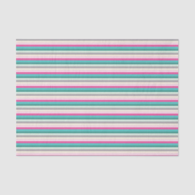 Papel De Seda Pink Teal and Grey Striped (Anverso)