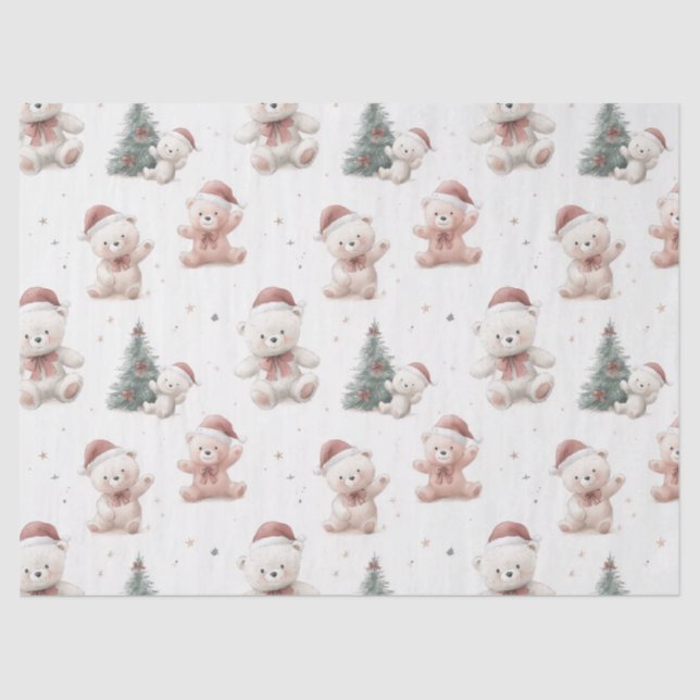 Papel De Seda Pink Teddy Bear Christmas  (Anverso)