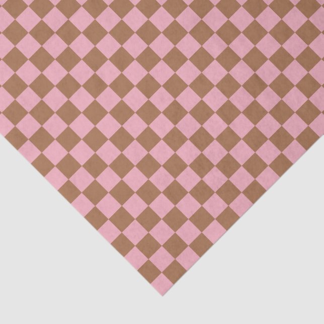 Papel De Seda Pink Terracotta Checkerboard Checkered Girly Retro (Detalle)