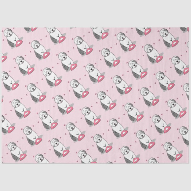 Papel De Seda Pink Valentine Old English Sheepdog Gray 1 Fun (Anverso)