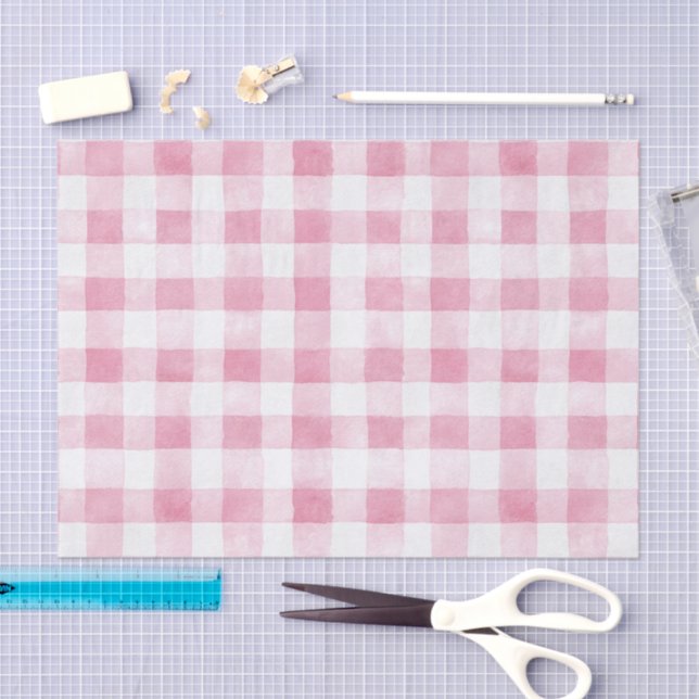 Papel De Seda Pink White Plaid Stripes Birthday (Artesanía)