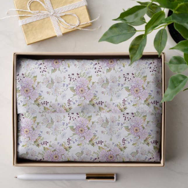 Papel De Seda Pink White Purple Watercolor Wildflower (Regalo )